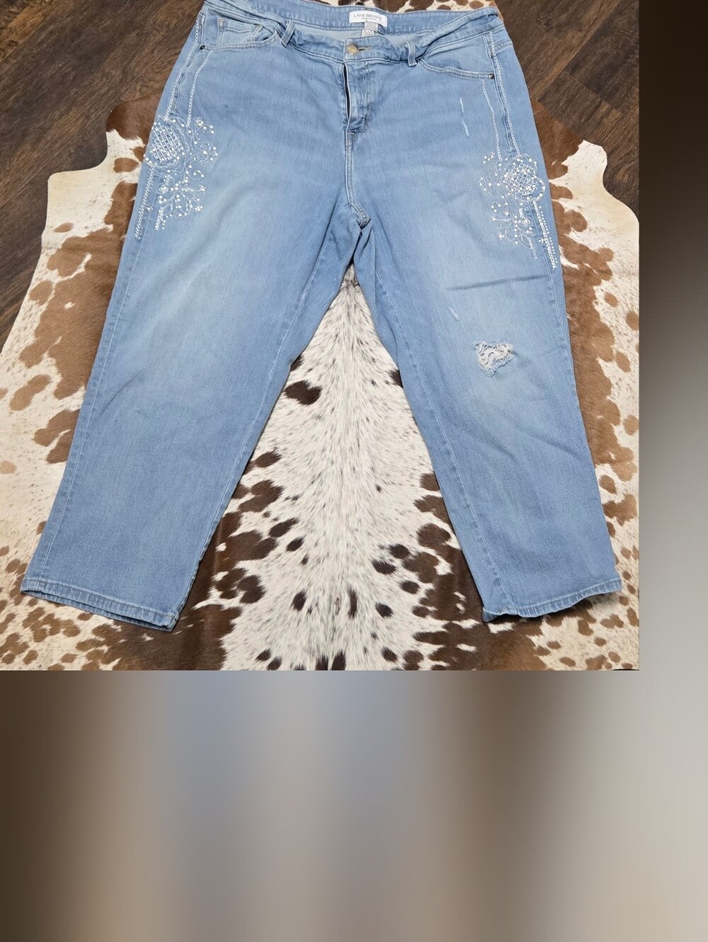 Lane Bryant Light Blue Straight-Leg Jeans with Rhinestone And Pearl Detail